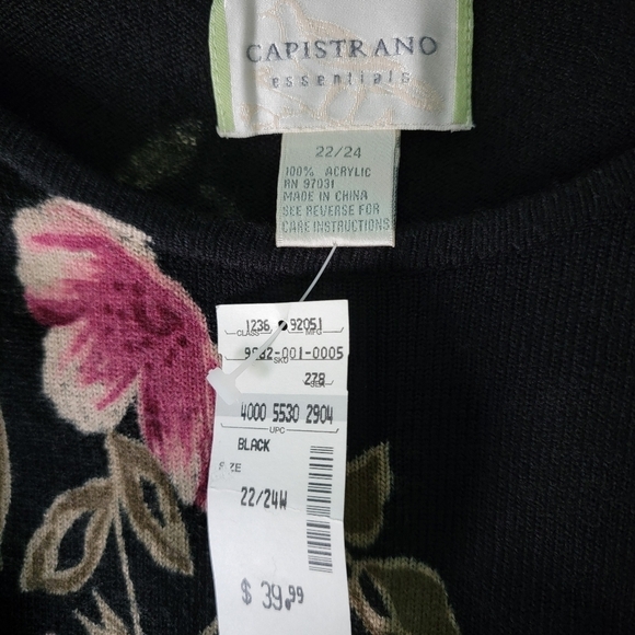 NWT CAPISTRANO Essentials Black Floral Crewneck Long Sleeve Knit Top Size 22/24 - Picture 9 of 11